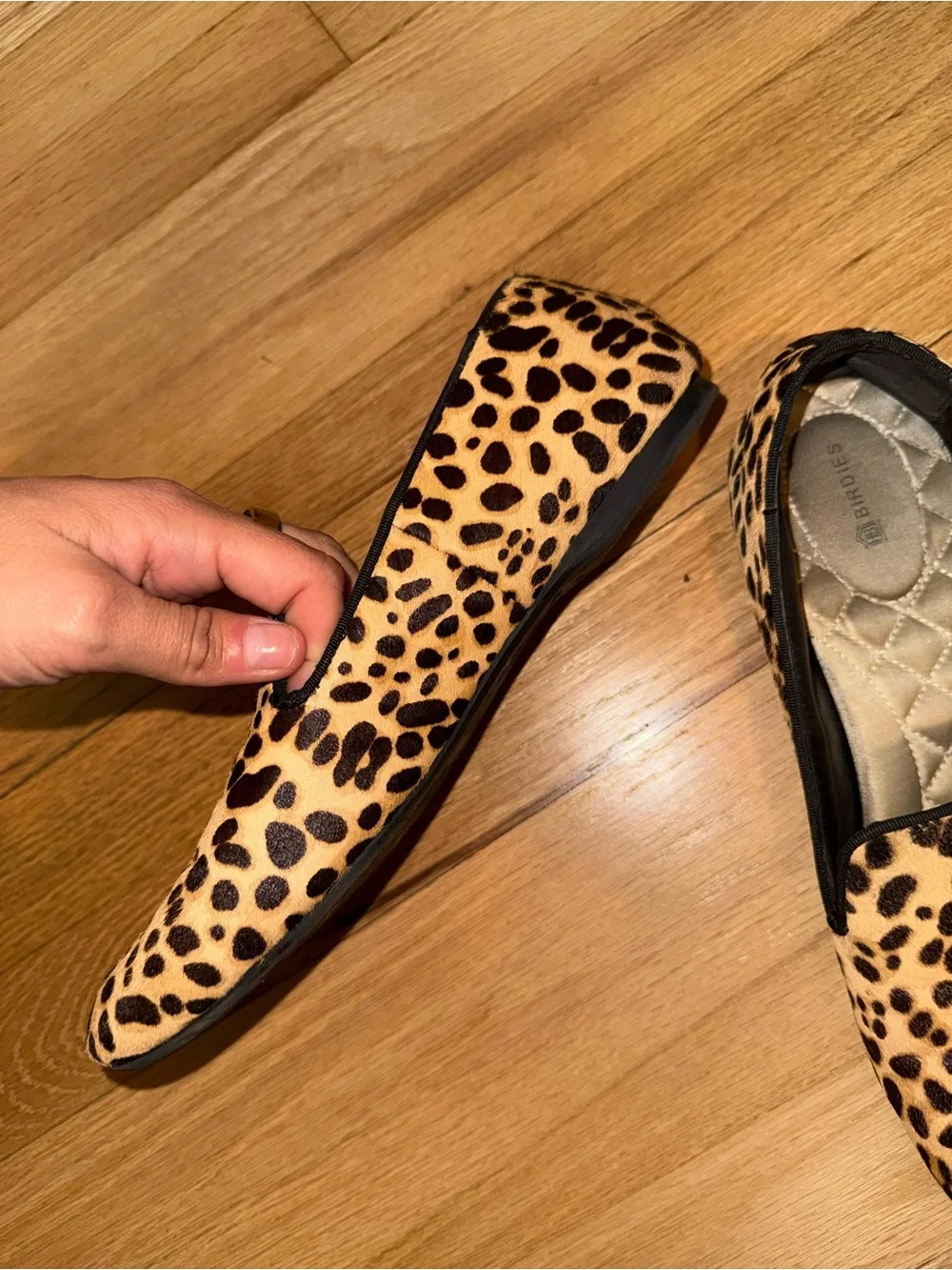 Birdies Leopard-Print Slip-On Flats in Tan and Black
